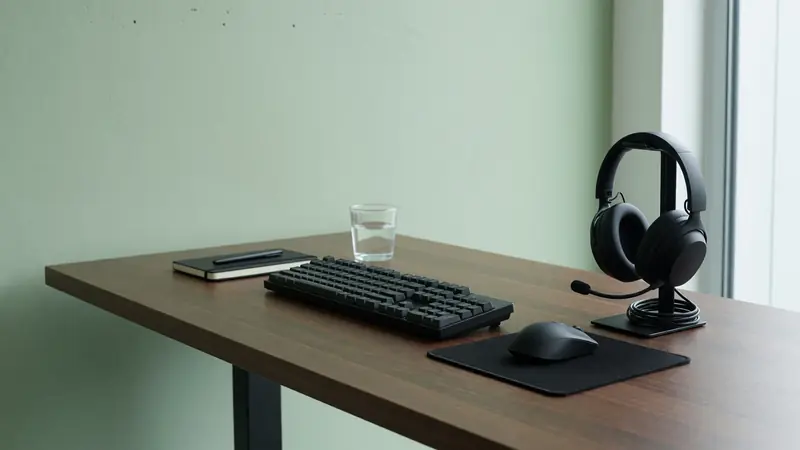 Clean peripherals desk for competitive play without brand logos