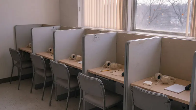 Empty practice booths during a roster transition period