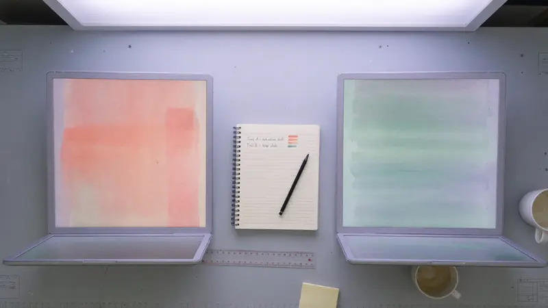 Side-by-side comparison desk for evaluating two options