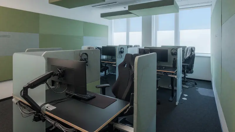 Team practice room with coaching staff