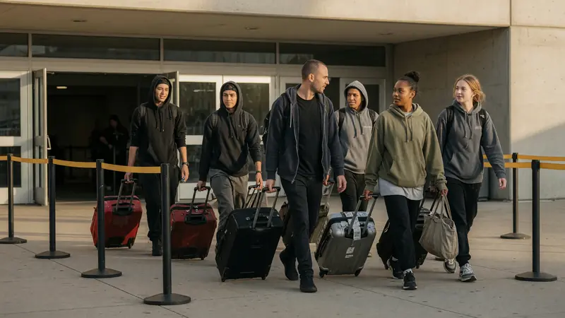 Team travel arrival at competition venue